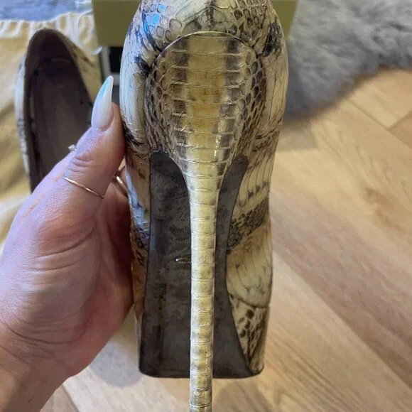 sergio rossi scarpe donna blunt heel peep toe pump snake nude - Picture 14 of 16